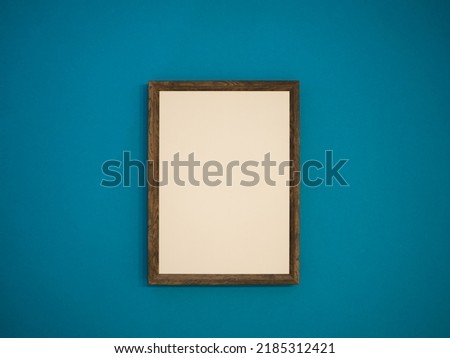 Blue background with wooden frame and white mockup