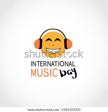 Smiling face in headphones. World Musical Instruments Day. Vector illustration in a flat style.