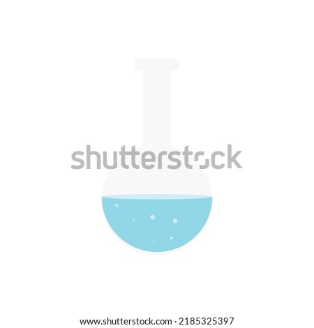 chemical glassware icon. blue color solution. object isolate on white background. flask, beaker, glassware.