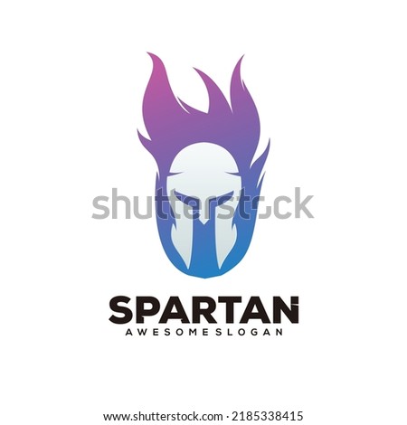 Spartan helmet fire gradient style vector design
