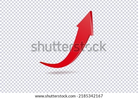 Growing Red Arrow up. Growth chart sign. Flexible arrow indication statistic. Colorful curve arrow of trend on transparent. Trading stock news impulses. Trade infographic. Realistic 3d vector design