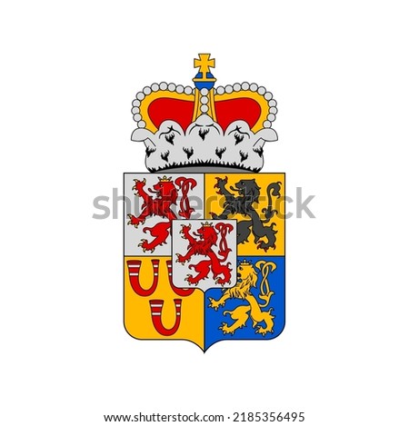 Netherlands coat of arms, Limburg province heraldic emblem or heraldry, vector Dutch blazon. Netherlands Limburg province coat of arms or official heraldic symbol with lion and monarch crown on shield