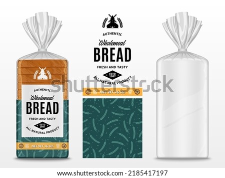 Vector bread packaging design template. Transparent plastic bag packaging mockup Royalty-Free Stock Photo #2185417197