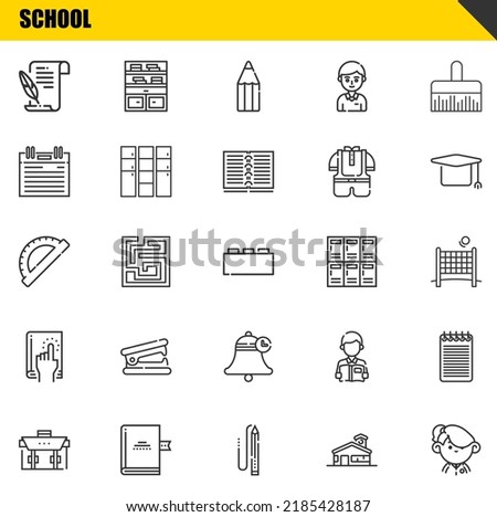 school vector line icons set. literature, briefcase and protractor Icons. Thin line design. Modern outline graphic elements, simple stroke symbols stock illustration