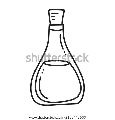 Liquid bottle black doodle illustration. Simple sketch of glass vessel with stopper. Old bottle isolated vector