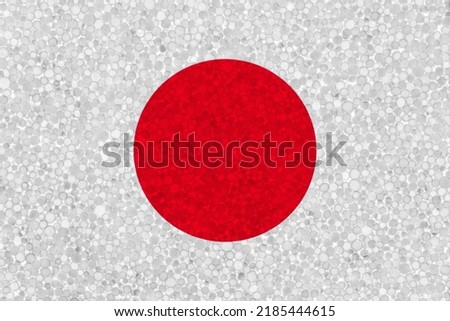Japan flag on styrofoam texture. national flag painted on the surface of plastic foam