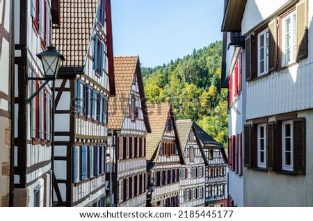 Half-timbered houses in Schiltach in Black Forest, Kinzigtal, Baden-W+rttemberg, Germany Royalty-Free Stock Photo #2185445177