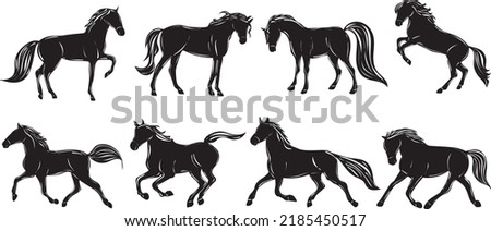 running horse silhouette set on white background isolated, vector