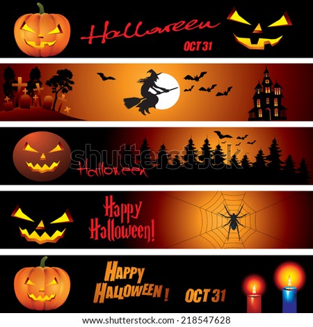 Set of five Halloween banners. Vector illustration