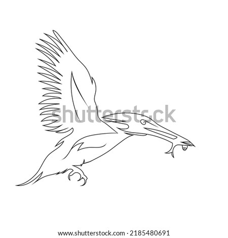 Kingfisher catching fish line art drawing style, The bird sketch black linear isolated on white background, And the best kingfisher catching fish vector illustration