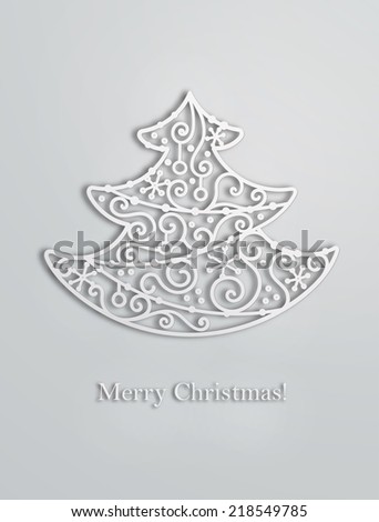 Elegant swirl Christmas tree with shadow. Eps10 vector card.