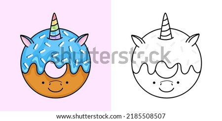 Donut Clipart for Coloring Page and Multicolored Illustration. Adorable Clip Art Donut. Vector Illustration of a Kawaii Food for Coloring Pages, Prints for Clothes, Stickers, Baby Shower.
