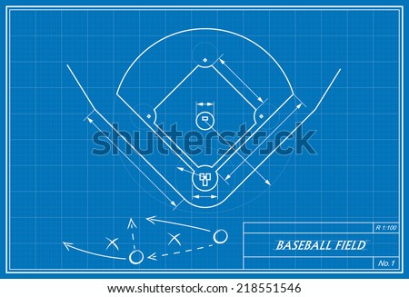 image of baseball field on blueprint. Transparency used. 