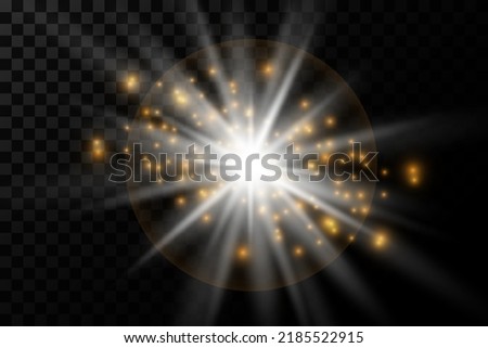 Sun with rays and glow on transparent like background. Contains clipping mask. glow light. Vector illustration eps 10.