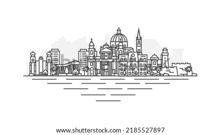 Valletta, Malta architecture line skyline illustration. Linear vector Kiev cityscape with famous landmarks, city sights, design icons. Landscape with editable strokes. Royalty-Free Stock Photo #2185527897