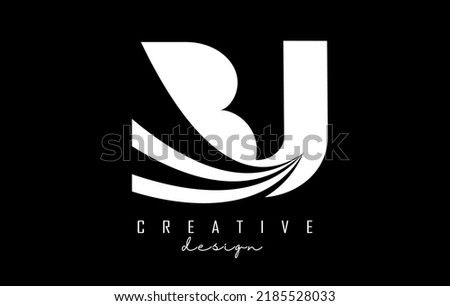 White letter Bj b j logo with leading lines and road concept design. Letters with geometric design. Vector Illustration with letter and creative cuts and lines.