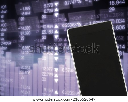 Blank screen on smartphone with a chart of falling stock prices.
