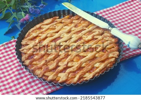 Greek jam tart, pasta flora in a tart pan Royalty-Free Stock Photo #2185543877