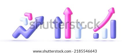 Data analysis 3D Set Vector Illustration. Purple arrow 3d on white background. Growth stock diagram financial graph. Purple background. Isolated vector illustration