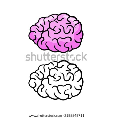 Brain icon in hand drawn doodle style. Reflection and thoughts.