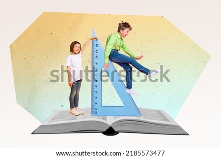Photo cartoon comics sketch picture of funny funky little kids children having fun open book isolated drawing background