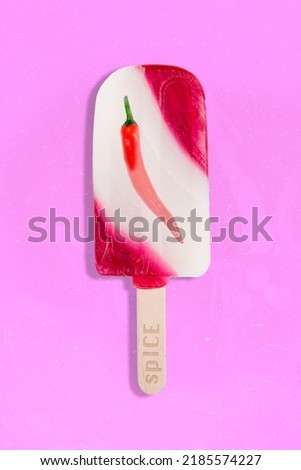 Vertical composite collage illustration of ice cream stick chili pepper inside new spice flavor isolated on creative background