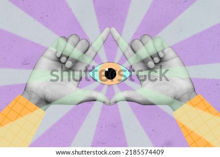 Creative 3d photo artwork graphics painting of arms palms around all seeing eye isolated drawing background