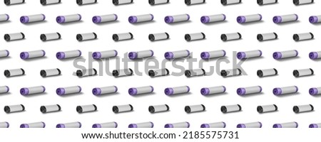 Horizontal seamless pattern of roll of garbage bags isolated on white background. On the roll is a white copy space.