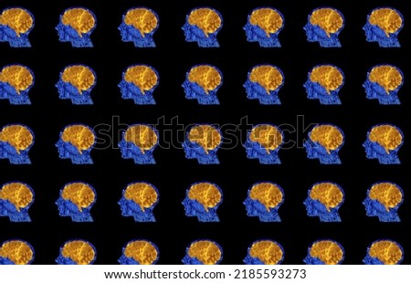 blue water head with yellow water brain, pattern on black background, creative art design