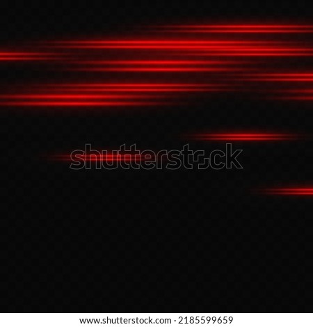 Red horizontal lens flares pack. Laser beams, horizontal light rays.Beautiful light flares. Glowing streaks on dark background.