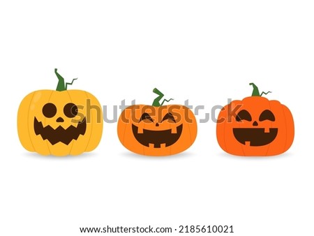 Pumpkin head set. Cute and scary halloween pumpkin monster set. Holidays cartoon character in flat style collection. Royalty-Free Stock Photo #2185610021