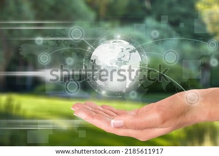 ESG icon concept. Environment, society and governance. Energy of natural gas sustainable and  network connection on green background.