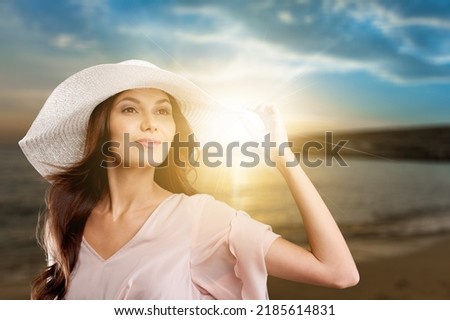 Pretty woman having fun at the beach - Happy female enjoying vacation by the seaside - Body care, wellness, travel and mental health concept