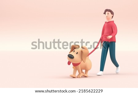 Man Walking with his Dog. 3D Illustration