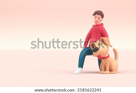 Isolated Dog with his Owner. 3D Illustration