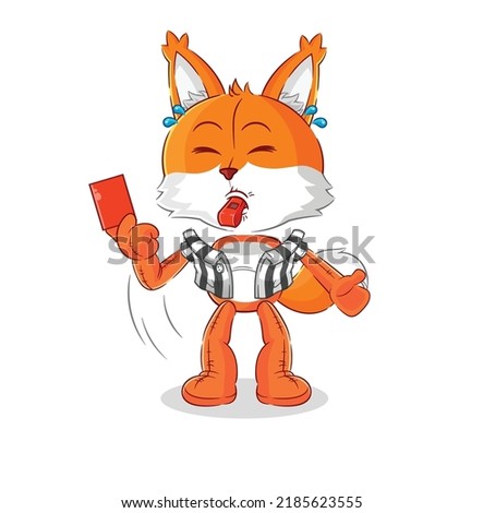 the fox referee with red card illustration. character vector
