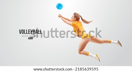 Realistic silhouette of a volleyball player on white background. Volleyball player woman hits the ball. Vector illustration