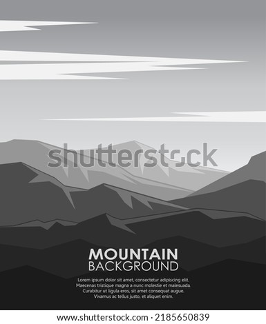 Landscape with silhouettes of huge mountains. Vector