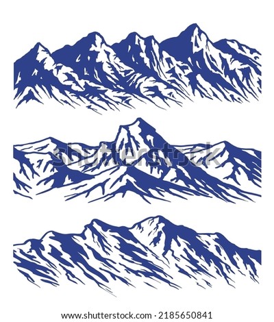 Set of three mountain range vector silhouettes