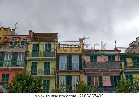 typical houses of the Italian Ligurian coast in the Mediterranean Sea. High quality photo