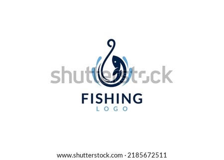 fish and hook logo with water splash decoration