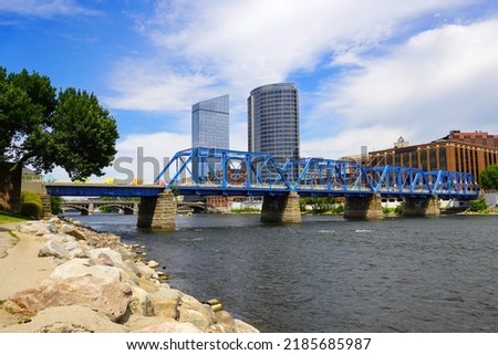 Grand Rapids Michigan skyline with the Blue Bridge