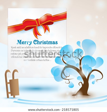 Greeting card with tree and Merry Christmas lettering for your text. Vector illustration 