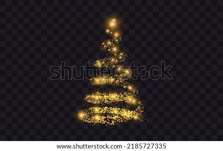 Golden Christmas Tree Glitter Particles Isolated on Transparent Background. New Year Sparkling Lights. Special Event, Luxury Card, Rich Style. Vector Illustration.