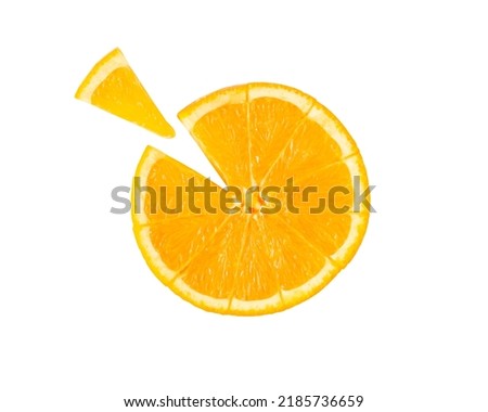 Orange slices isolated on a white background. Orange pieces. Diagram.  Royalty-Free Stock Photo #2185736659