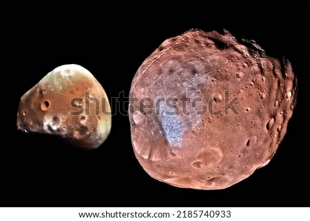 Phobos and Deimos the moons of Mars. Elements of this picture furnished by NASA Royalty-Free Stock Photo #2185740933