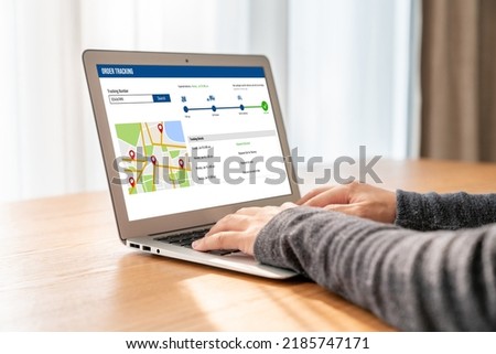 Delivery tracking system for e-commerce and modish online business to timely goods transportation and delivery Royalty-Free Stock Photo #2185747171
