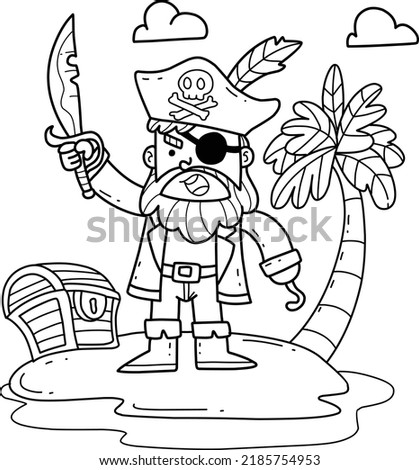Cute pirate hand drawn coloring book cartoon isolated on white