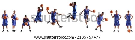 Set of young African-American basketball player on white background Royalty-Free Stock Photo #2185767477