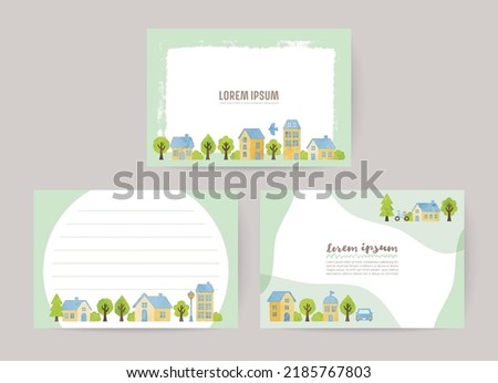 Set of cards with vector townscape illustration
